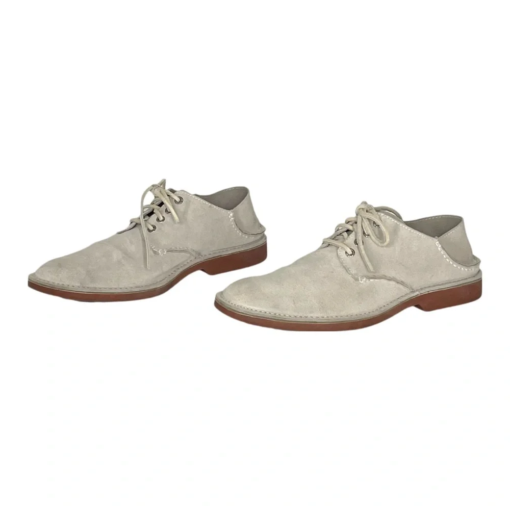 Sperry TopSider Boat Shoes Lace Up Oxford Plain Toe Sand Suede Size 10 Drop Heel